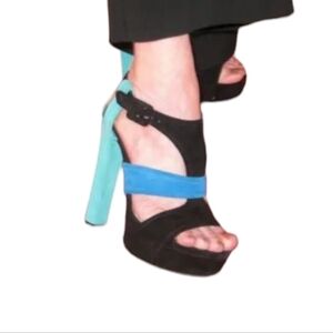 Gucci Women's Tri color suede Slingback Sandals Platform Size 39.5